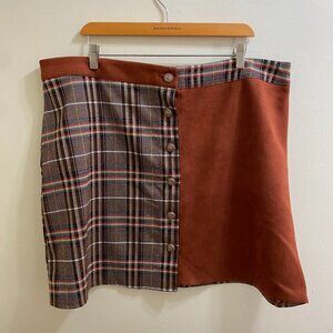 SHEIN Plaid & Suede Mini Skirt